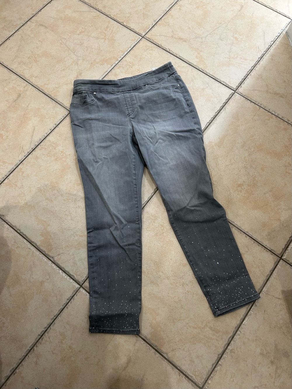 Chico's Gray Ankle Jeans with Rhinestone Hem
